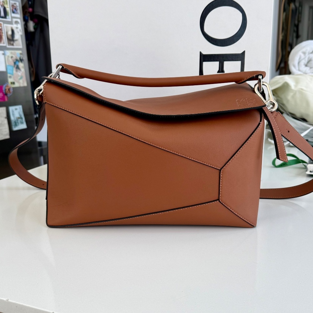 LOEWE Large Puzzle Edge Bag In Tan Classic Calfskin Leather - Jonathan Anderson